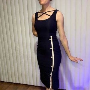 RockSteady Pinup Crisscross Wiggle Dress in Navy and White